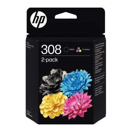 Achetez HP 308 pack de 2 cartouches d'encre noire et trois couleurs authentiques (6L6S6UE) 308 HPSPI..