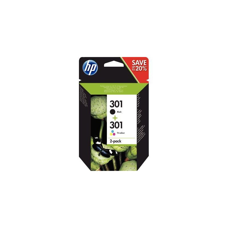 Achetez HP 301 Pack de 2 Cartouches d'Encre Noire et Trois Couleurs Authentiques (N9J72AE) pas cher ..
