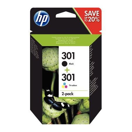 Achetez HP 301 Pack de 2 Cartouches d'Encre Noire et Trois Couleurs Authentiques (N9J72AE) pas cher ..