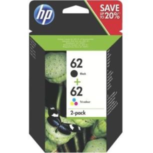 Achetez HP 62 Pack de 2 Cartouches d'Encre Noire et Trois Couleurs Authentiques (N9J71AE) pas cher s..