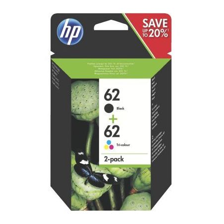 Achetez HP 62 Pack de 2 Cartouches d'Encre Noire et Trois Couleurs Authentiques (N9J71AE) pas cher s..