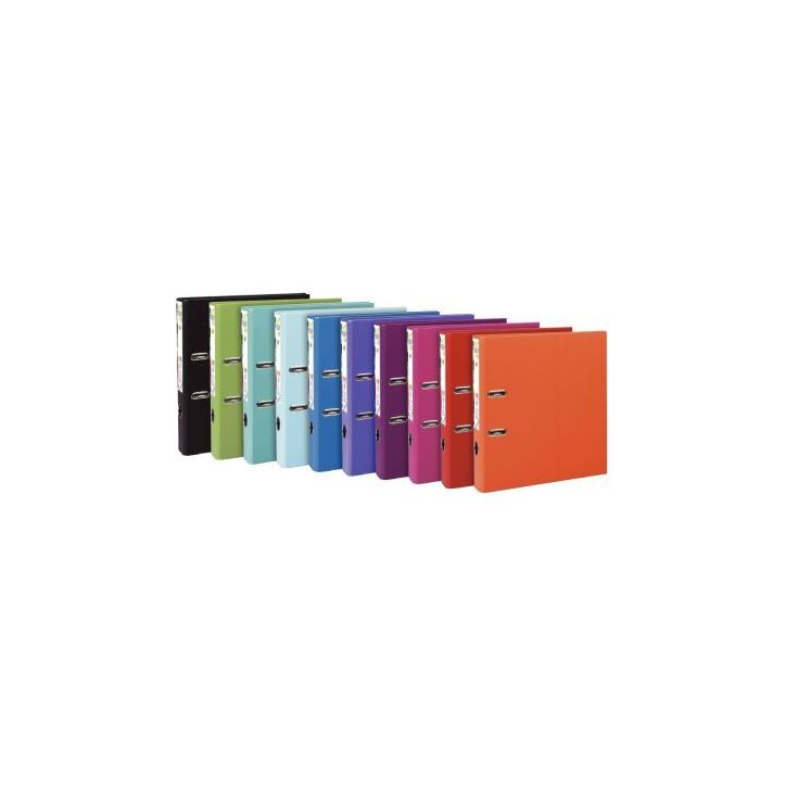 Carton de 10 classeurs à  levier en plastique PREM'TOUCH format A4 maxi dos 5 cm couleurs pastel assorties 532
