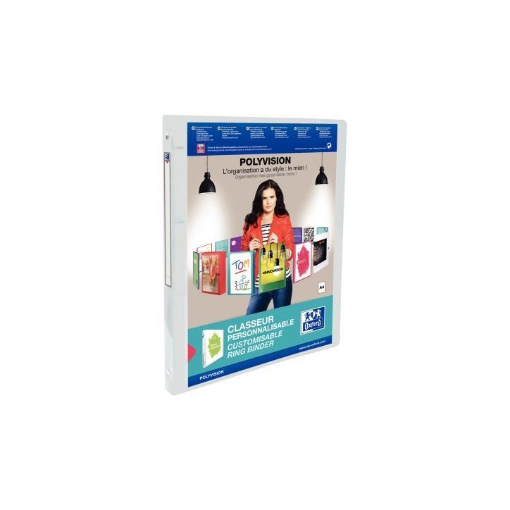 OXFORD Classeur personnalisable 1 face POLYVISION 4 anneaux. Polypropylène 5/10e.Dos 2cm.Coloris incolore