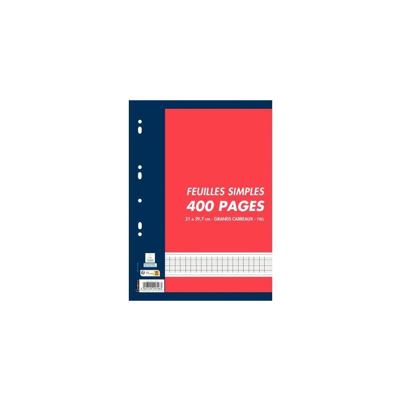 Achetez Sachet de 400 pages copies simples grand format A4 grands carreaux Séyès 70g perforées pa.. Achetez Sachet de 400 pages copies simples grand format A4 grands carreaux Séyès 70g perforées pa..