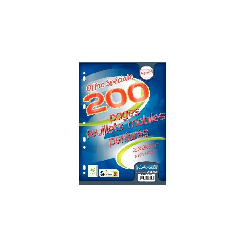Achetez Paquet de 100 feuillets mobiles perforés, format A4, papier 90g, seyès 9323C CLAIREFONTAIN..