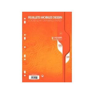 Sachet 50 feuillets mobiles dessin (100 pages) format 21x29,7 cm 120g uni blanc 7100C