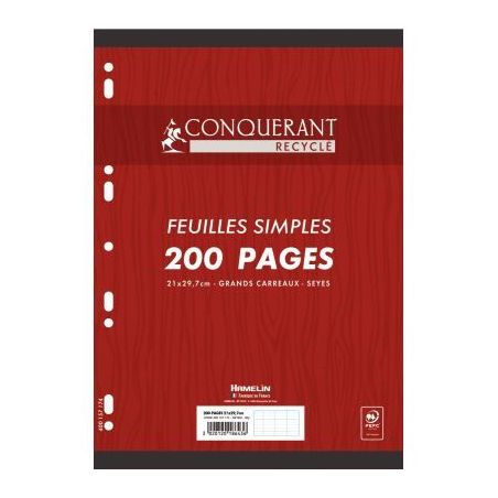 Achetez Paquet de 100 feuillets mobiles perforés, format A4, papier 90g recyclé, seyès 400157174 ..