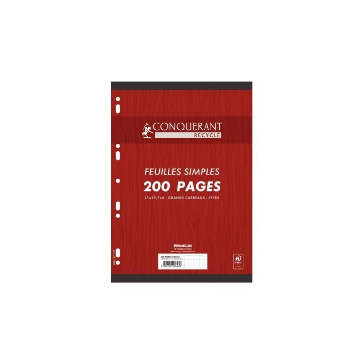 Paquet de 100 feuillets mobiles perforés, format A4, papier 90g recyclé, seyès 400157174 HAMELIN