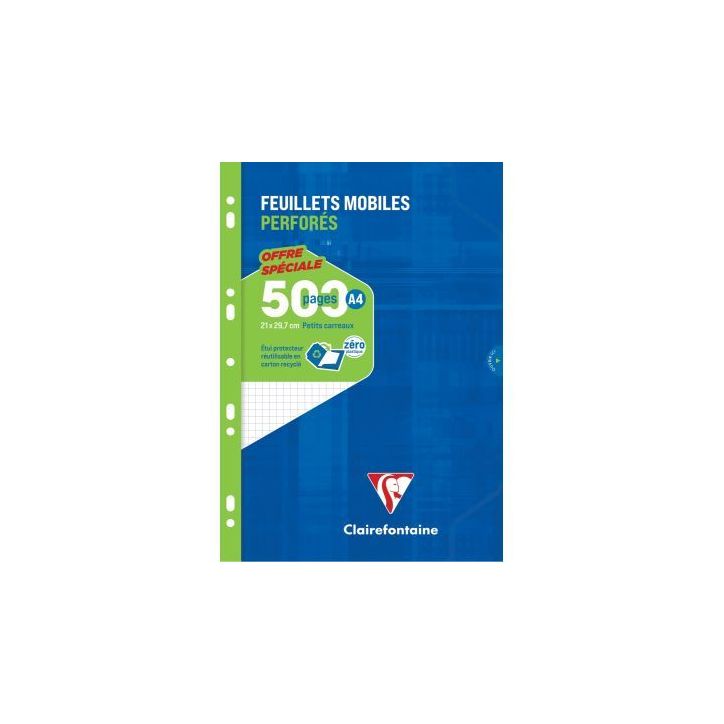 Étui de 250 feuillets mobiles, format A4, quadrillé 5x5, papier 90g, blanc 11792C METRIC CLAIREFONTAINE