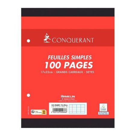 Achetez Sachet de 50 feuillets mobiles format 17x22 cm, seyès, papier 90g blanc 100101970 HAMELIN p..