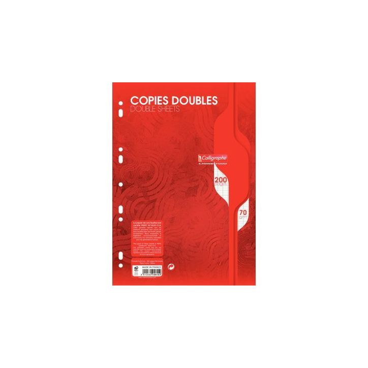 Sachet de 50 copies doubles (200 pages perforées) format 21x29,7 cm séyès 70g blanc 5615C