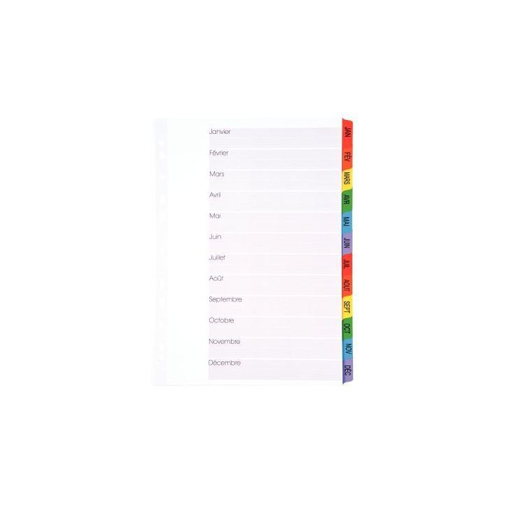 Intercalaires 12 touches de janvier à décembre format A4 : 21x29,7 cm 8317412-980 LANDS