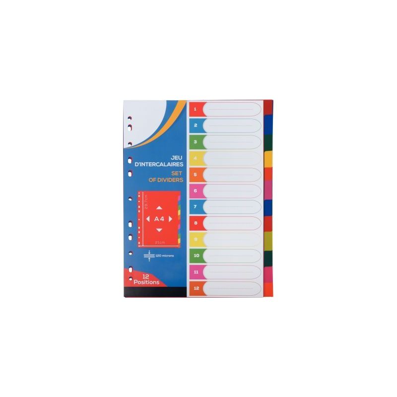 Achetez Jeu de 12 intercalaires en polypropylène 12/100ème format A4 couleurs assorties 2010023 pa..
