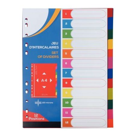 Achetez Jeu de 12 intercalaires en polypropylène 12/100ème format A4 couleurs assorties 2010023 pa..
