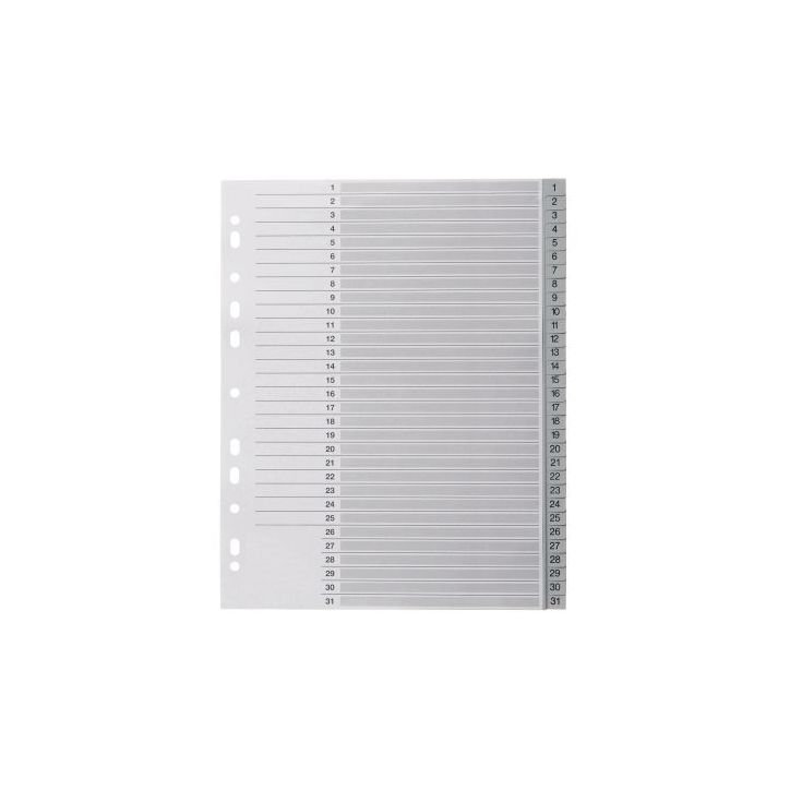Jeu de 31 intercalaires numériques en polypropylène gris format A4+ 100745090 NOKI