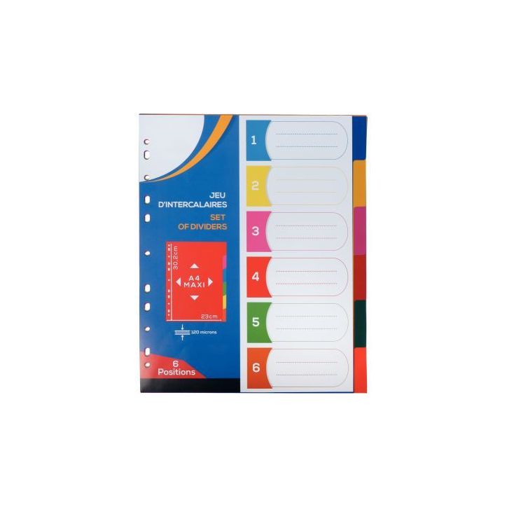 Intercalaires 6 positions polypropylène pour pochettes perforées A4+ 2010020