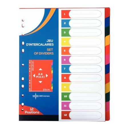 Achetez Jeu de 12 intercalaires en polypropylène 30/100ème, format A4+ 2010017 pas cher sur Ma Ren..