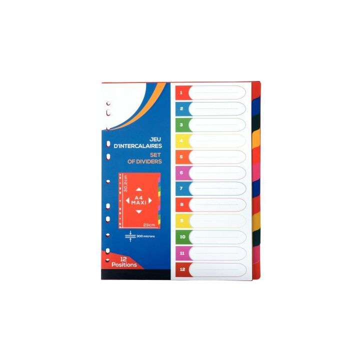 Jeu de 12 intercalaires en polypropylène 30/100ème, format A4+ 2010017