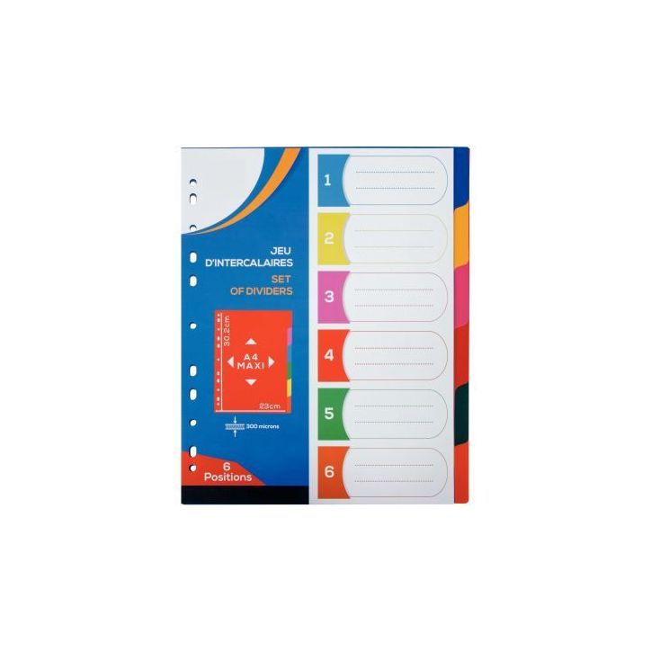 Jeu de 6 intercalaires en polypropylène 30/100ème, format A4+ 2010016