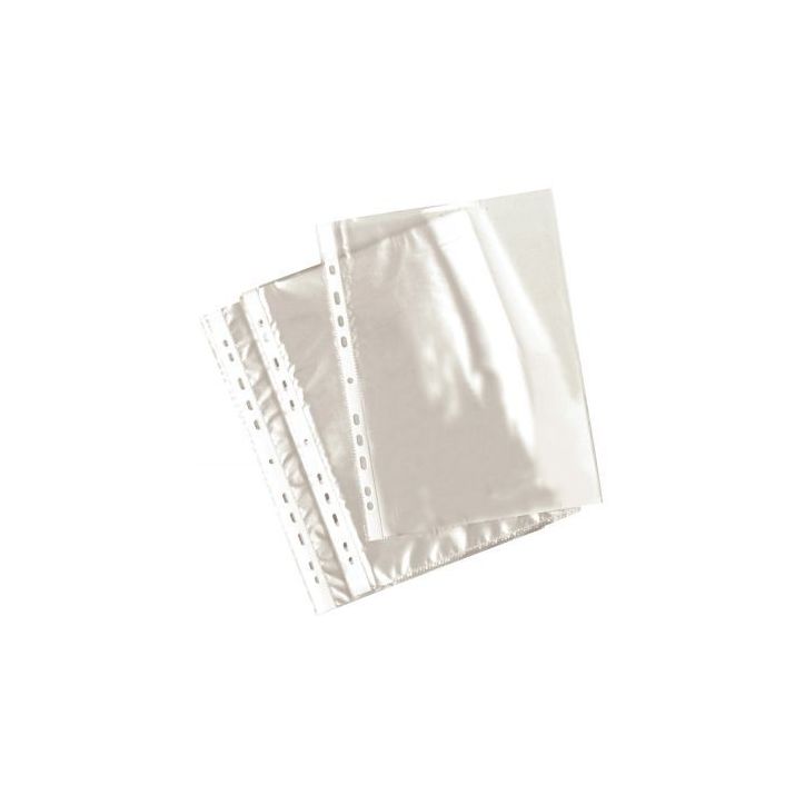 Boite de 100 pochettes perforées 5,5/100  A4 polypropylène lisses incolore