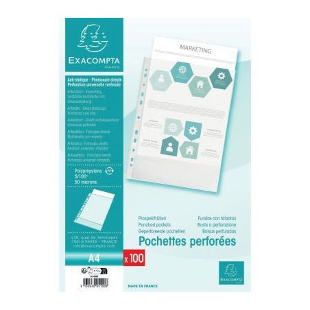 Achetez Sachet de 100 pochettes perforées en polypropylène grainé 5/100ème 5100E EXACOMPTA pas c..