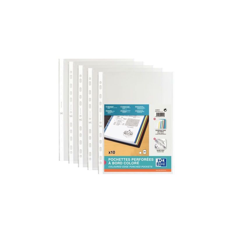 Achetez Sachet de 10 pochettes perforées en polypropylène 9/100ème format A4 bords couleur blanc ..
