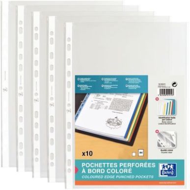 Achetez Sachet de 10 pochettes perforées en polypropylène 9/100ème format A4 bords couleur blanc ..