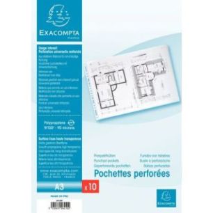 Achetez Sachet de 10 pochettes perforées en polypropylène lisse 9/100ème, format A3 6210E EXACOMP..