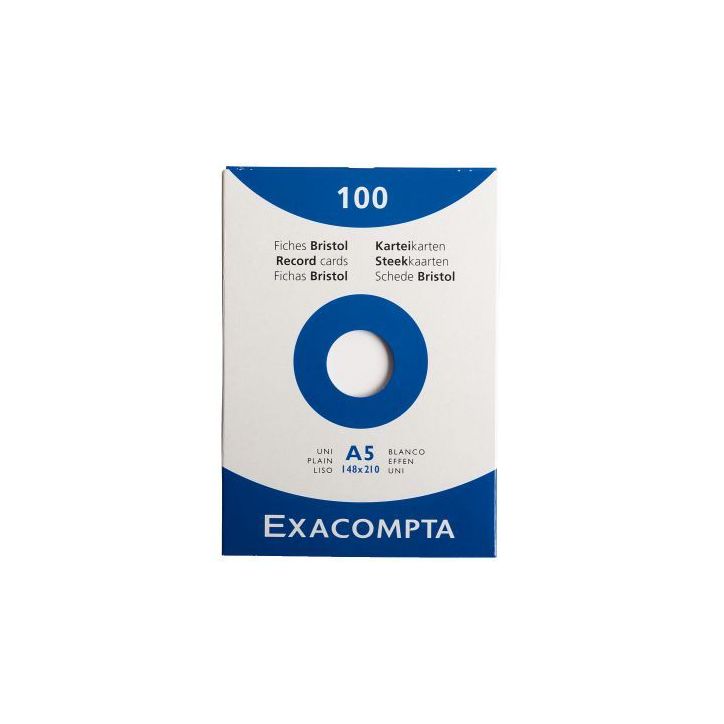 EXACOMPTA Etui de 100 fiches bristol non perforées 148x210mm (A5) unies Blanc