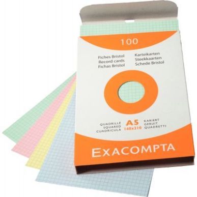 Achetez EXACOMPTA Etui de 100 fiches bristol non perforées 148x210mm (A5) quadrillées 5x5 assortis..