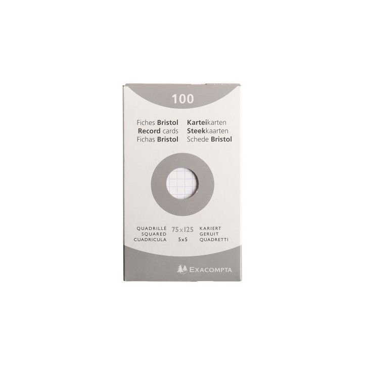 EXACOMPTA Etui de 100 fiches bristol non perforées 75x125mm (A7) quadrillées 5x5 Blanc