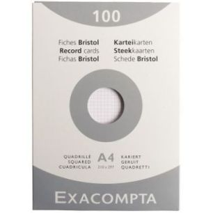 EXACOMPTA Etui de 100 fiches bristol non perforées 210x297mm (A4) quadrillées 5x5 Blanc