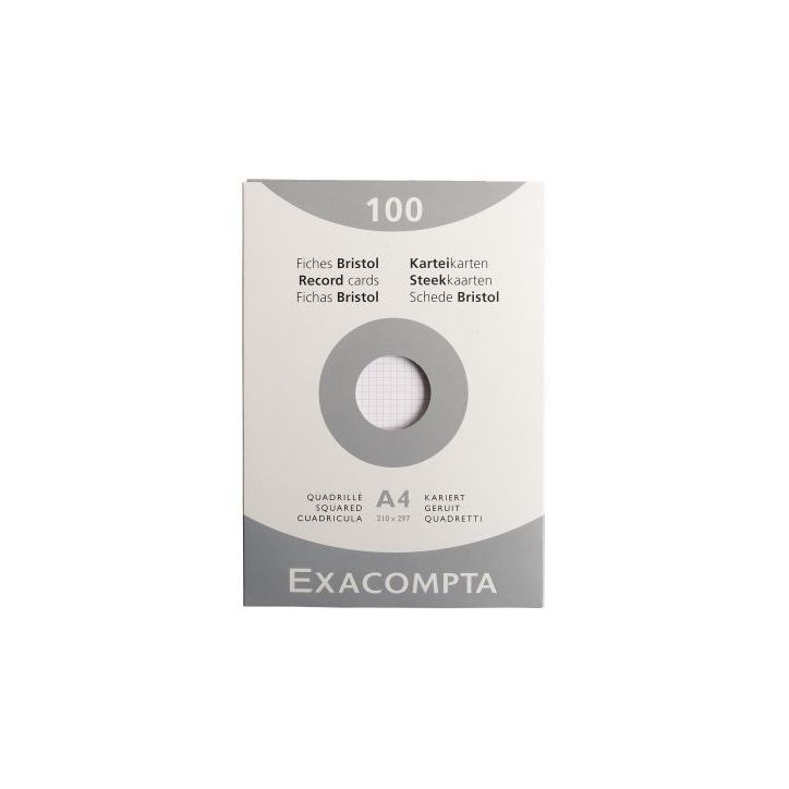 EXACOMPTA Etui de 100 fiches bristol non perforées 210x297mm (A4) quadrillées 5x5 Blanc
