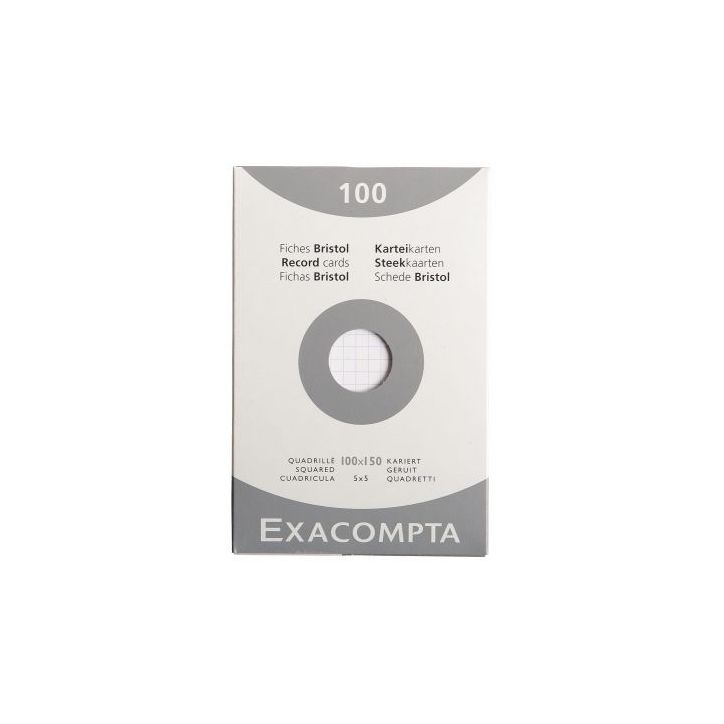 Etui de 100 fiches bristol non perforées carte forte 205 g blanc quadrillé 5x5 10x15 cm 13202E EXACOMPTA