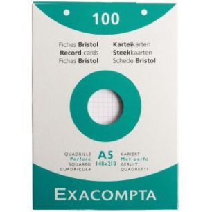EXACOMPTA Etui de 100 fiches bristol perforées 148x210mm (A5) 5x5 Blanc EXACOMPTA Etui de 100 fiches bristol perforées 148x210mm (A5) 5x5 Blanc