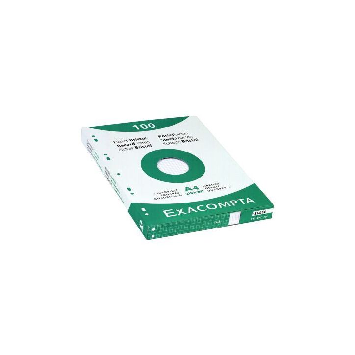 EXACOMPTA Etui de 100 fiches bristol perforées 210x297mm (A4) quadrillées 5x5 Blanc