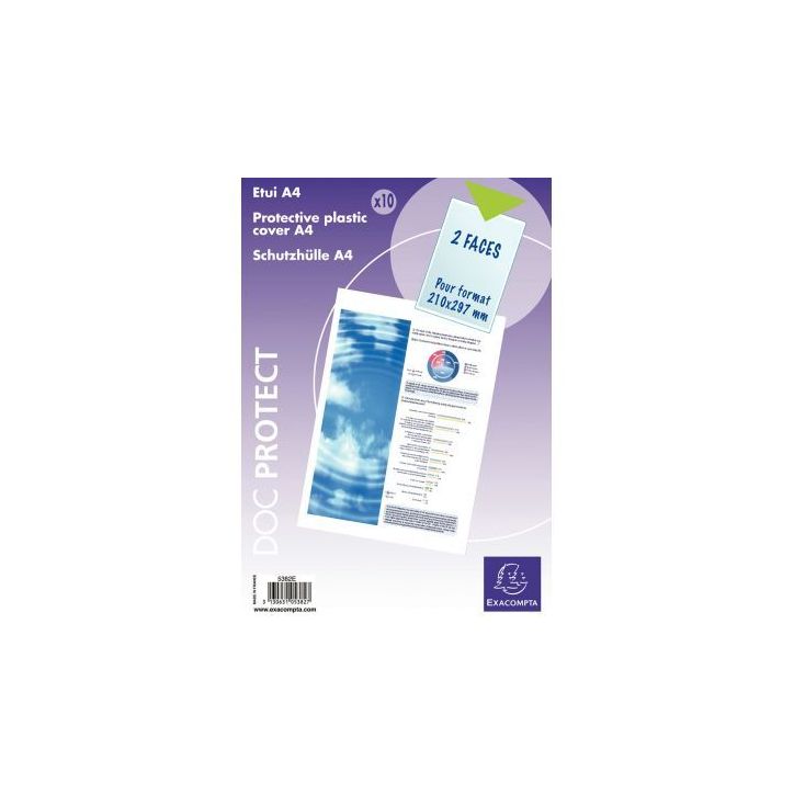Sachet de 10 étuis de protection simple en PVC lisse 20/100e pour format A4 5382E EXACOMPTA