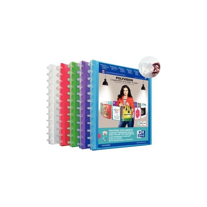OXFORD Protège-documents VARIOZIP POLYVISION, 40 vues, 20 pochettes amovibles. En polypropylène.Assorties