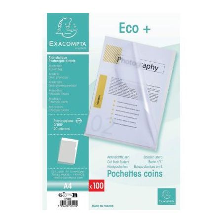 Achetez Sachet de 100 pochettes coin en polypropylène 9/100ème incolore 57120E EXACOMPTA pas cher ..