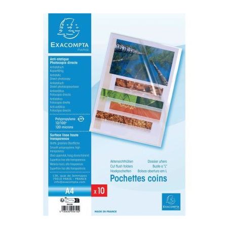 Achetez Sachet de 10 pochettes coin en polypropylène 12/100 incolore 5610E EXACOMPTA pas cher sur M..