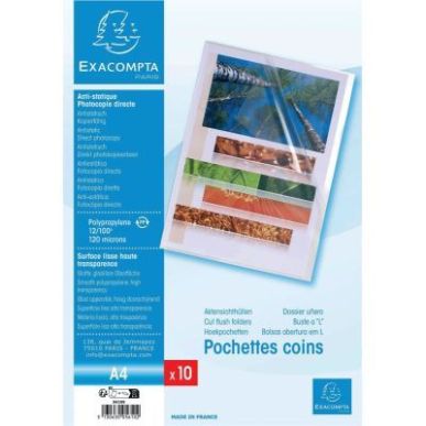 Achetez Sachet de 10 pochettes coin en polypropylène 12/100 incolore 5610E EXACOMPTA pas cher sur M..