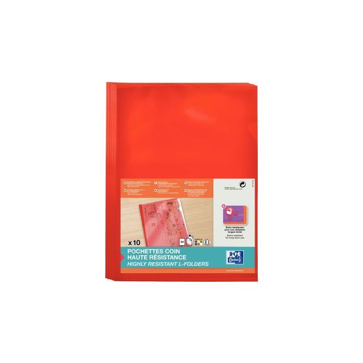 Sachet de 10 pochettes coin en PVC lisse 15/100ème, rouge 100206723 HAMELIN