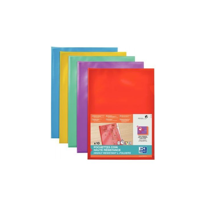 Sachet de 10 pochettes coin en PVC lisse 15/100ème, couleurs assorties 100206719 HAMELIN