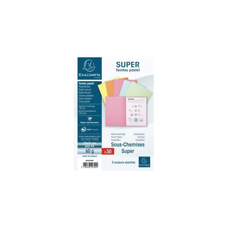 Achetez Paquet de 30 sous-chemises 60g format 22x31 cm coloris assortis 850300E SUPER EXACOMPTA pas .. Achetez Paquet de 30 sous-chemises 60g format 22x31 cm coloris assortis 850300E SUPER EXACOMPTA pas ..