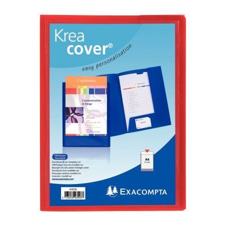 Achetez Chemise de présentation personnalisable 2 rabats KREACOVER en polypropylène 4/10ème, roug..