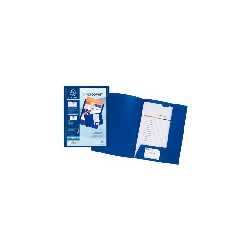 Achetez Chemise de présentation personnalisable 2 rabats KREACOVER en polypropylène 4/10ème, bleu.. Achetez Chemise de présentation personnalisable 2 rabats KREACOVER en polypropylène 4/10ème, bleu..