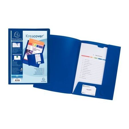 Achetez Chemise de présentation personnalisable 2 rabats KREACOVER en polypropylène 4/10ème, bleu..