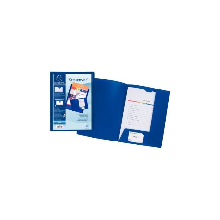 Chemise de présentation personnalisable 2 rabats KREACOVER en polypropylène 4/10ème, bleu 43502E KREACOVER (...)
