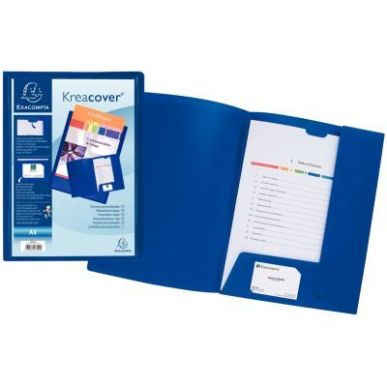 Achetez Chemise de présentation personnalisable 2 rabats KREACOVER en polypropylène 4/10ème, bleu..