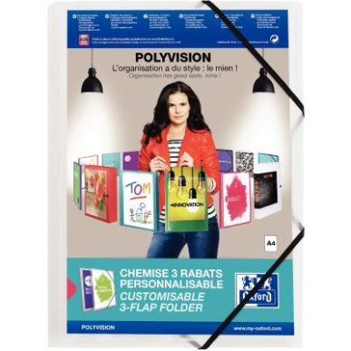 Achetez Chemise 3 rabats à élastiques personnalisable POLYVISION, en polypropylène incolore 10020..